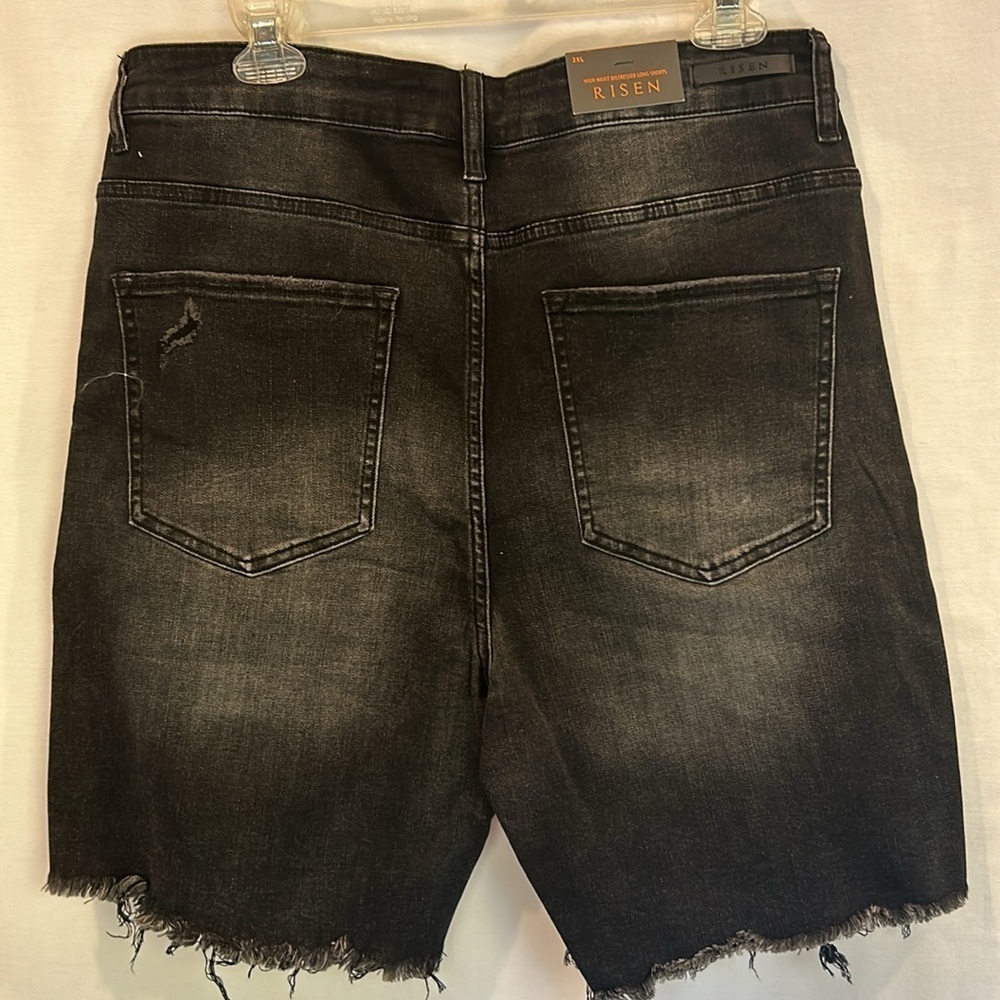 Risen Jeans Black High Waist Distressed Long Shorts NWT - Picture 2 of 6